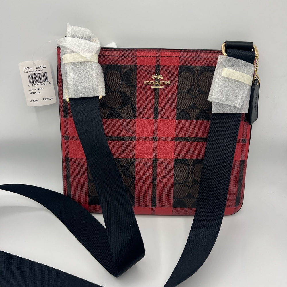 Coach Plaid Red, Brown and Black Crossbody Bag. Adjustable strap. - Picture 3 of 6